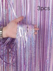 1pc 100x200cm (39.4x78.7in) Purple Tinsel Sequin Fringe Backdrop – Metallic Foil Curtain For Mermaid Birthday, Carnival, New Year, Halloween, Christmas Party Decor - multicolor - View 38