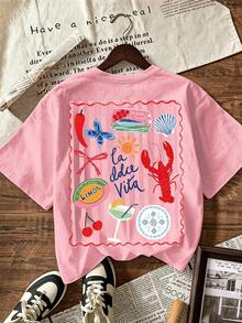 EMERY ROSE Lobster Shirt, Lobster T-Shirt, Italian Summer Shirt, Sweet Life T-Shirt, Summer Shirt - Baby Pink - View 2