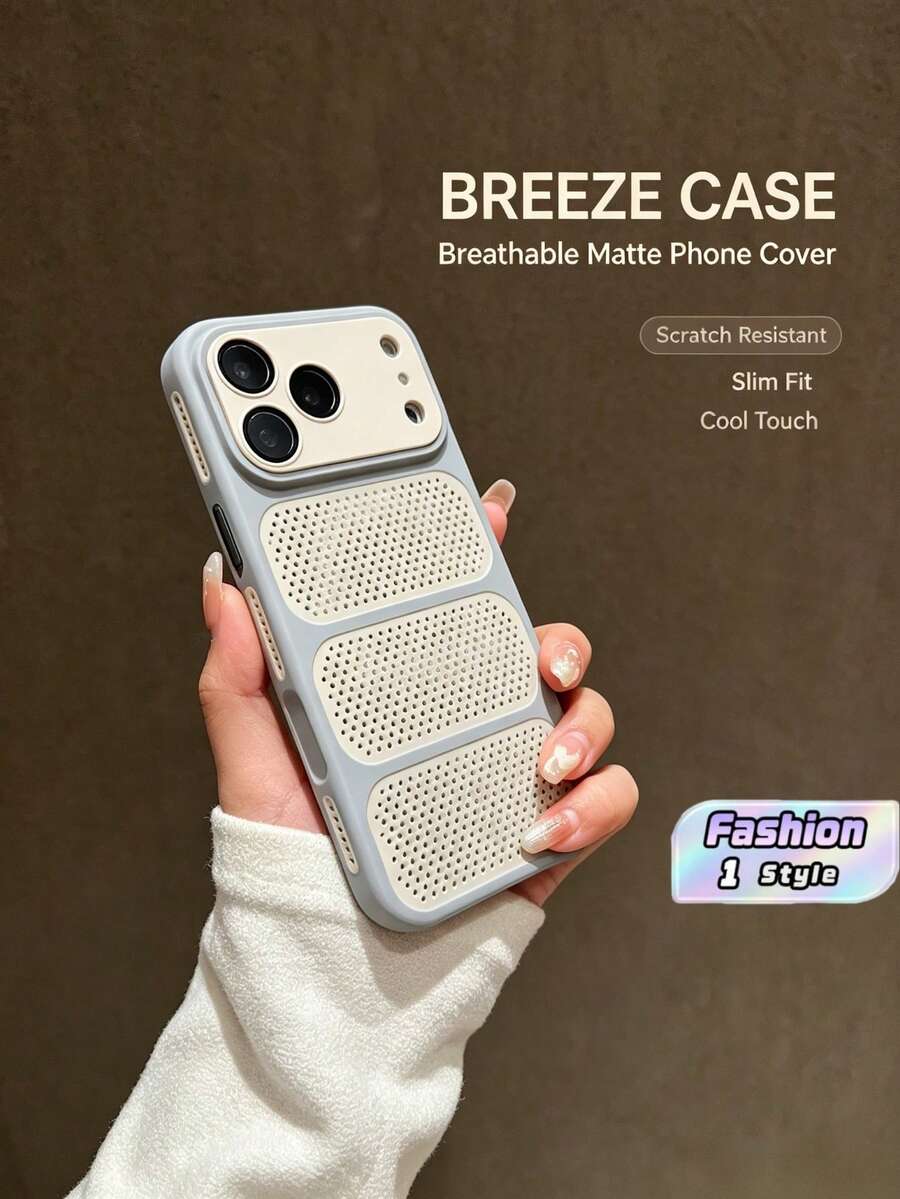 Breathable Mesh Heat Dissipation Phone Case, Matte Full Wrap Shockproof Protective Cover Compatible With IPhone 17/16/15/14/13 Pro Max Plus - Grey - View 1