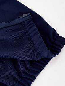 SHEIN Casuvi Kids 青少年女孩 2 件套運動衫套裝，針織純色連帽前開襟落肩袖運動外套，搭配同款寬鬆寬腿長運動長褲，對比色條紋與蝴蝶結圖案印花，適中厚度，適合春秋日常休閒與運動穿著 - 藏蓝色 - 查看 5