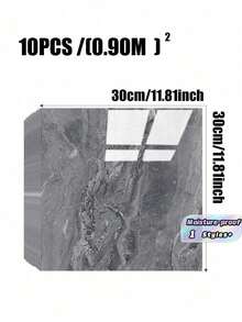 10片0.9平方公尺深灰色大理石紋瓷磚貼紙，防水防潮鋁塑自黏壁紙，適用牆面翻新與裝飾，情人節、婚禮、生日、牆面裝飾 - 灰色 - 查看 11