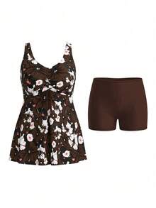 Swim Lushoire Traje de baño tankini de talla grande - Café integral - Ver 7