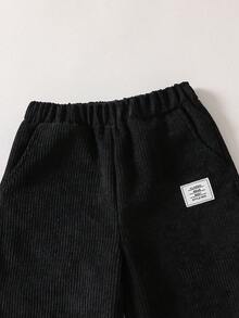 Casuvi Kids 小男孩休閒舒適純色長褲，斜口袋設計，簡約鬆緊腰帶，適合日常穿著、旅行、聚會、度假，百搭時尚造型，適合度假、休閒、曬日光浴、夏季 - 黑色 - 查看 4