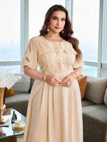 Modelyn Plus Size Women's Elegant Lace Button Dress For Evening Party - Apricot - View 8