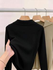 GlowEve CURVE Plus Size Elegant Fitted Metal Button Long Sleeve Cardigan - Black - View 2