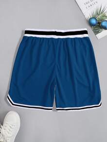 Manfinity Campus Court Men's Striped Letter Print Contrast Color Drawstring Waist Shorts - Blue - View 2