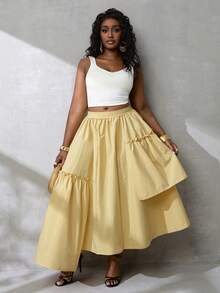 BamGlimmer Falda elegante de moda para mujer con unicolor, volantes y dobladillo asimétrico - Amarillo - Ver 7