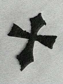 Manfinity EMRG 男士街頭風熱銷 INS 十字全印花毛巾刺繡日常穿著男友丈夫禮物週年紀念禮物白色T恤 - 淺灰色 - 查看 3