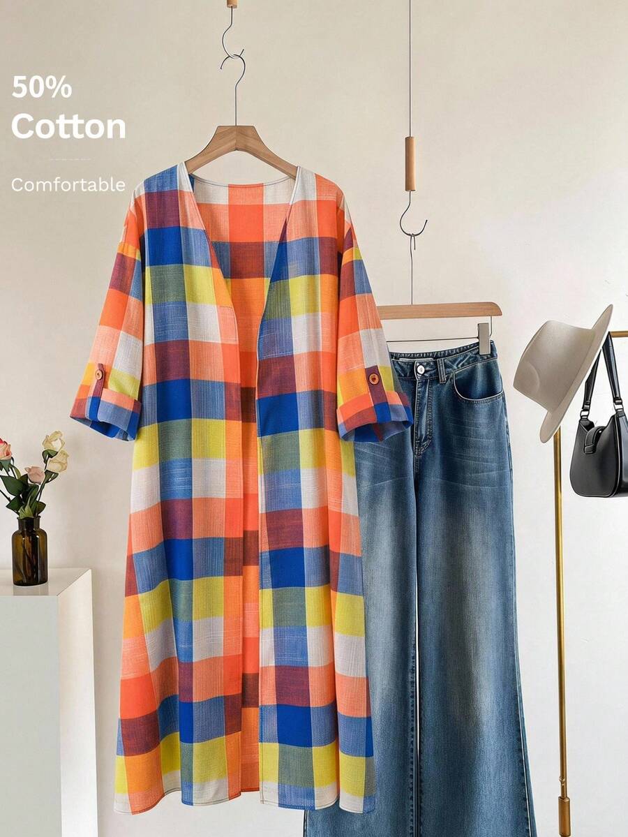 Rosumi 大尺碼彩色格紋休閒度假夾克 - 彩色 - 查看 1
