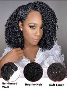 6件組 Kinky Curly 人髮束 短捲髮接髮片 自然黑 縫接髮片 - Natural Black - 查看 3