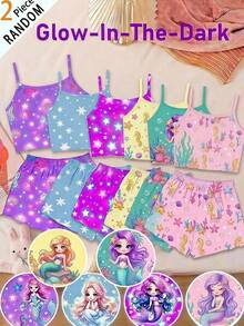 SHEIN Young Girl Cartoon Print Camisole Top And Shorts Loungewear Set - Purple - View 6