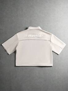 PAVTROS 男士純色短袖單排扣休閒襯衫 - 卡其色 - 查看 2