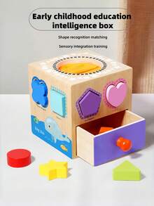 MINKOJA Wooden Multi-Sided Shape Sorting Touch Box, Montessori Early Learning Cube With Multi Shape Blocks, Tactile Exploration Bag & Storage Drawer, Color & Shape Cognition Fine Motor Toy Gift For Toddlers 18 Months+ - Multicolor - View 9