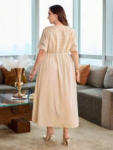 Modelyn Plus Size Women's Elegant Lace Button Dress For Evening Party - Apricot - View 2