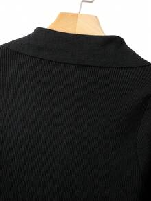 GlowEve CURVE Plus Size Elegant Fitted Metal Button Long Sleeve Cardigan - Black - View 5