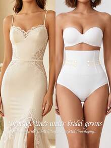 Coutiva Women's Solid Color Sheer Wedding High Waist Shaping Triangle Panties - White - View 4