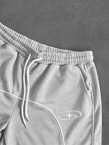 PAVTROS Men's Versatile Embroidered Crew Neck Short Sleeve T-Shirt And Drawstring Waist Pocket Shorts Set - Grey - View 3