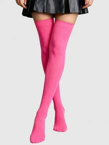 ROMWE Goth 1 Pasang Stoking Selutut Motif Mawar Punk Gelap Halloween - Hot Pink - View 7