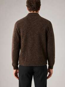 Manfinity Homme Deep Brown Mottled Soft Knit Turn Collar Sweater - Coffee Brown - View 2