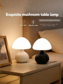 Minimalist Retro Mushroom Desk Lamp With Ball Base, USB Powered Dimmable Night Light, 3 Color Temperatures Adjustable, Ambient Glow Decor For Bedroom Living Room Study Office, Compact Tabletop Luminous Ornament, Versatile Multi-Occasion Use - Three Colors - View 2