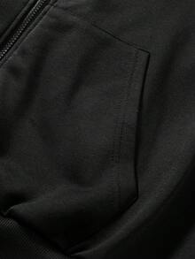 ROMWE MEN Men's Letter & Number Print Zip-Up Casual Everyday Sweatshirt - Black - View 8