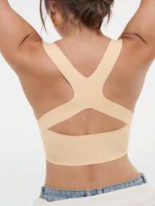 Bralution 1 Buah Bra Wanita Tanpa Kawat dengan Pengait Depan, Push-Up, Anti-Kendur, Tali Bahu Ganda, Cup Cetak, Nyaman dan Sederhana dengan Desain Silang di Belakang - Aprikot - View 8