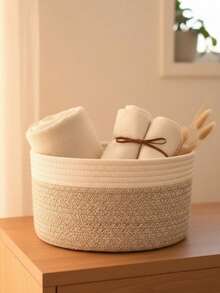1PC Minimalist Woven Storage Basket, Boho Geometric Rattan Bin For Home & Garden Decor, Bathroom & Cosmetic Storage, Natural Wooden Plant Pot Holder, Bohemian Rope Basket For Sundries, Stationery, Office & Outdoor Use - View 8