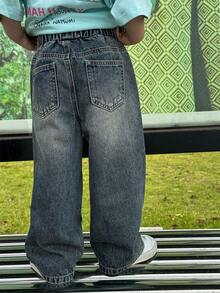 Dazy Kids Jeans rectos de pierna suelta lavados para niño - Azul - Ver 6