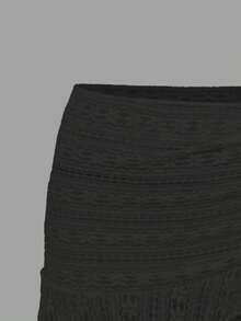 Swim Mod 女士纹理抽绳腰带沙滩迷你裙 - 黑色 - 查看 4