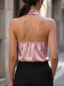 SHEIN Clasi Elegant Contrast Color Women's Blouse For Commuting And Dating, Summer Spring/Summer, Comfortable Fabric - Pink - View 2
