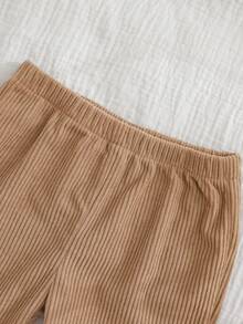 Cozy Pixies 兒童新生兒熊圖案 Polo 領長袖運動衫與長褲套裝 熊色卡其 可愛休閒 柔軟舒適 秋冬燈芯絨 百搭 - 彩色 - 查看 5