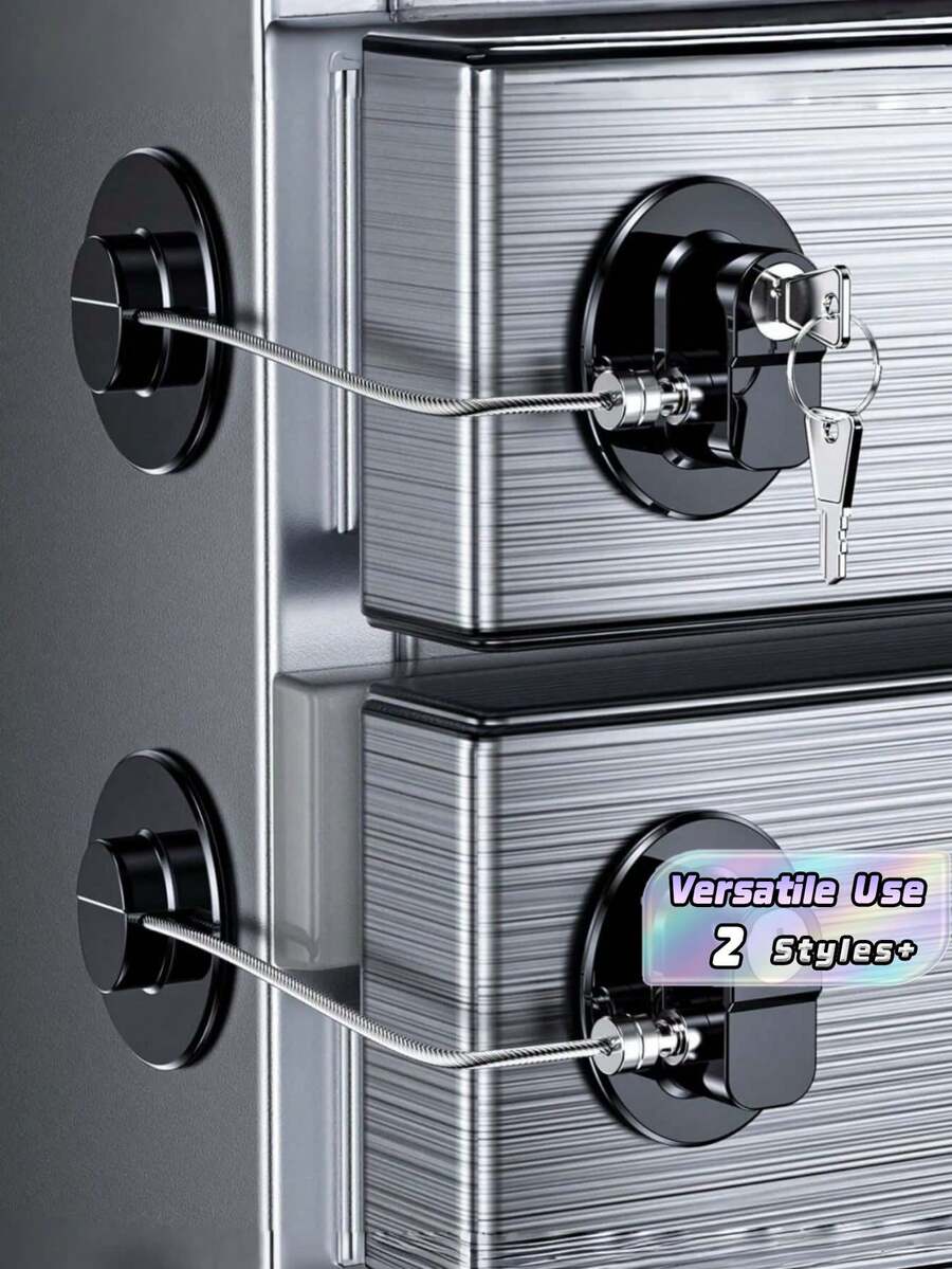 2 Packs Refrigerator Locks With Keys – Self-Adhesive Child Safety Locks For Kids, Toddlers & Adults, Suitable For Double Door French Door Fridges, Cabinets, Drawers, Ovens, Windows - Multicolor - View 1