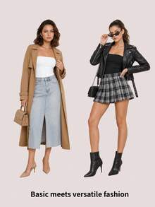 SHEIN BASICS 女款純色無肩帶修身休閒上衣 - 深灰色 - 查看 5
