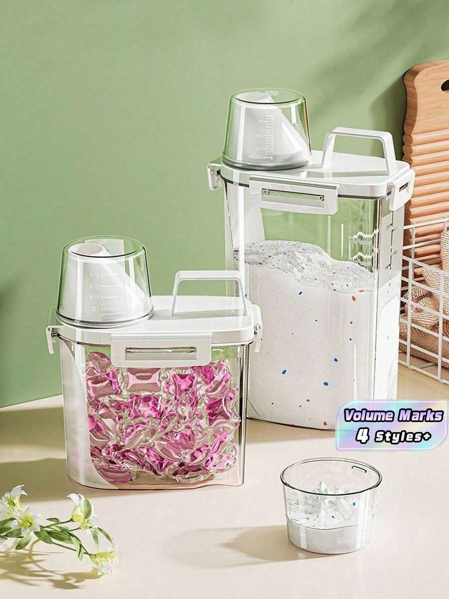 1/2PCS Wadah Penyimpanan Bubuk Deterjen Kapasitas Besar dengan Desain Segel Anti Bocor, Pegangan, dan Tutup Bertanda, Ember Sabun Cuci, Ember Cairan Deterjen, Aksesori Kamar Mandi, Dekorasi Ruangan, Ruang Cuci, Dapur - warna-warni - View 1
