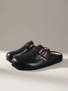 Solecia Closed Toe Mules, Metal Buckle, Retro Commuter Slim Mules Shoes - List One Black - View 2