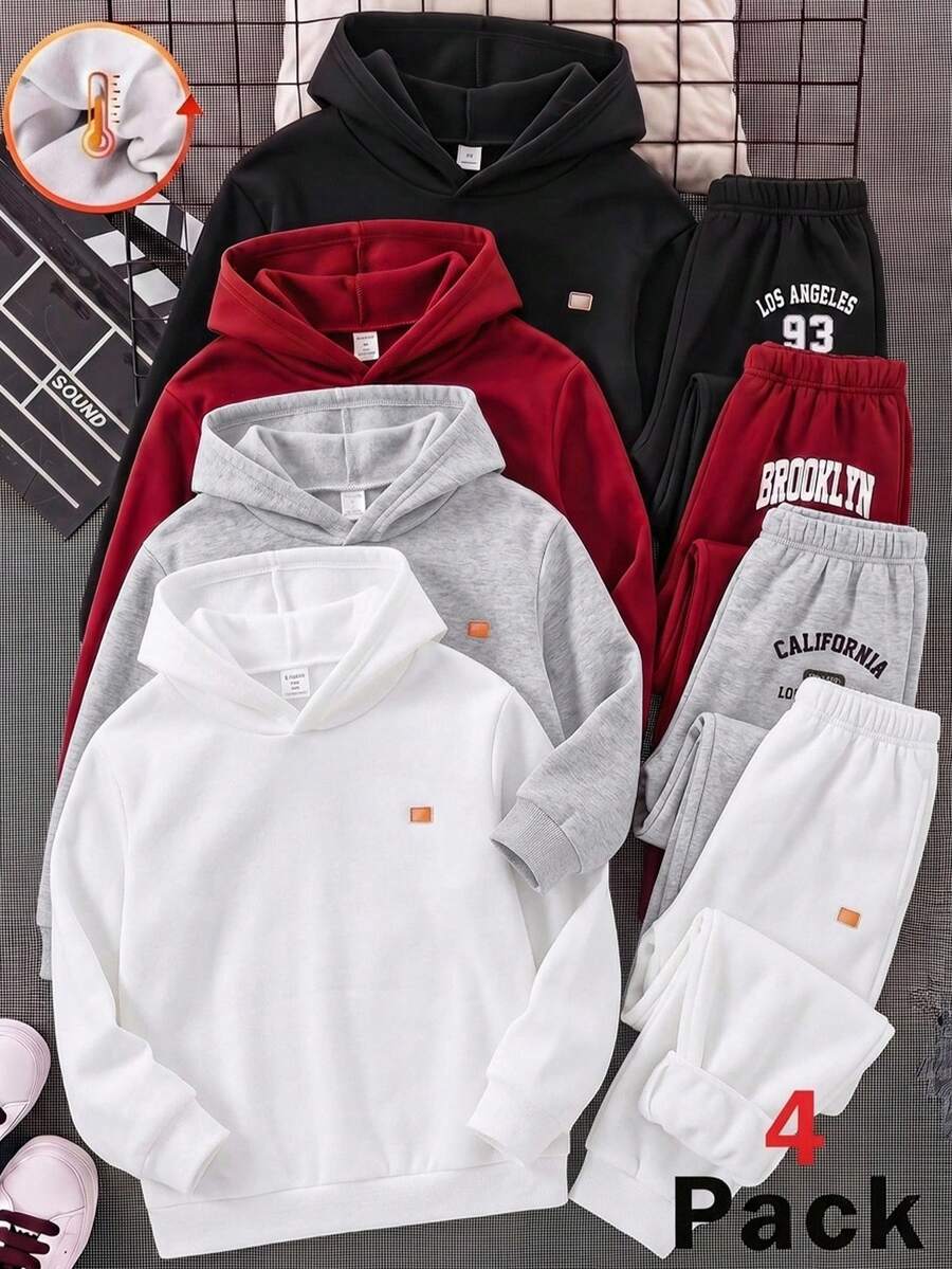 SHEIN 3件組買2送1兒童青少年男孩休閒學院風極簡實用百搭運動長褲,秋冬款,情人節、約會、秋季、穿搭、家庭聚會、開學季、婚禮季、運動 - 彩色 - 查看 1