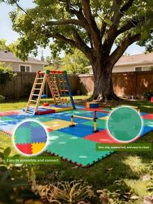 12片EVA拼接式運動地墊，加厚防滑靜音地板磚，適用居家健身房、遊戲室、陽台、寵物、野餐、手工室 - A - 查看 2