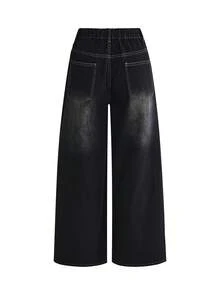 ROMWE Grunge Punk Vintage Washed Cross Print Plus Size Denim Jeans - Black - View 4