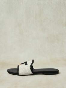 Styleloop Retro Color Matching Square Toe With Sandals Women Wear Linen Breathable Slouchy Sandals In Summer, Holiday Shoes - Black - View 2