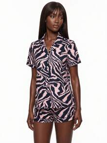 Rest Era Women's White Fast Food Print Button Down Short Sleeve Pajama Set Novelty Slumber Party - Multicolor - View 4