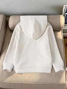 SHEIN 青少年女孩字母蝴蝶結圖案連帽休閒日常長袖衛衣 - 米色 - 查看 2