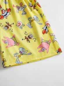SpongeBob SquarePants | SHEIN Young Boy Cartoon Print Short Sleeve T-Shirt And Shorts Set - Yellow - View 6
