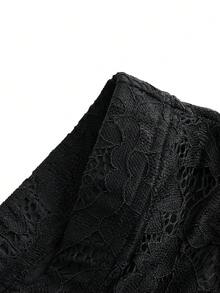 ROMWE PUNK Ruffle Hem Lace Skirt, School - Black - View 3