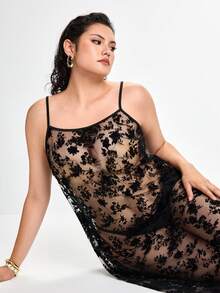 Slumbrini Plus Size Sheer Mesh Lace Slip Dress, Sexy Nightgown - Multicolor - View 8