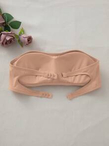 SHEIN Bralette And Wireless Bra With Padding, Straight Band - Khaki - View 8
