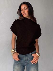 Aloruh Women's Fashion Street Minimalist Knit Top For Daily Wear.Autumn And Winter - Coffee Brown - View 1