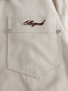 AXEPEAK Men's Embroidered Zipper Short Sleeve Shirt And Button Pocket Shorts Set - Apricot - View 7