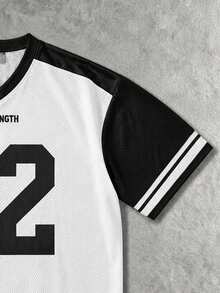 Gritte Field Men's Letter & Number Print Colorblock Casual Daily Basketball Short Sleeve Top - Multicolor - View 4