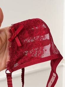 Moireta Lencería sexy para damas con tanga de malla de encaje en contraste - Burdeos - Ver 6