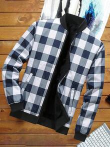 Manfinity Homme Men's Fashionable Checkerboard Print Long Sleeve Jacket With Pockets - Multicolor - View 1